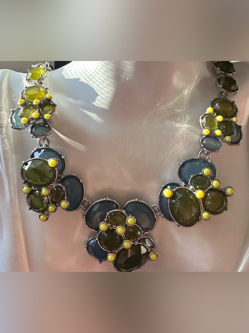Statement Yellow & Olive Glass Stone Necklace